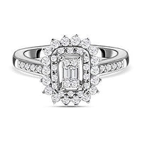 White Diamond 0.50 ctw Cluster Ring in Platinum Over Sterling Silver