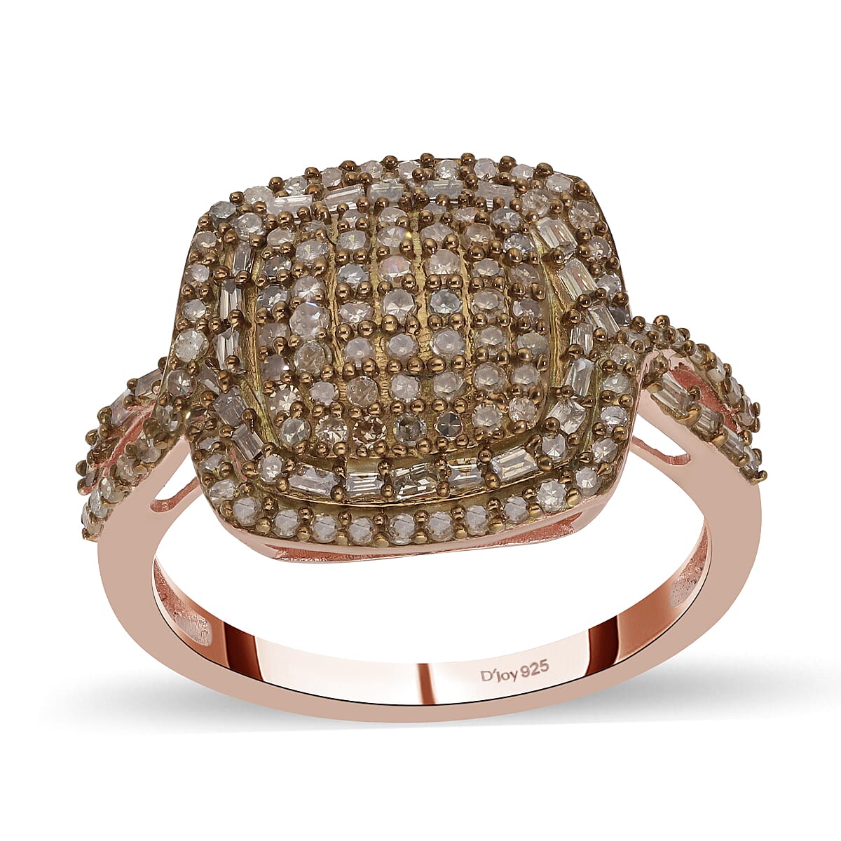 Champagne Diamond Cluster Ring in Vermeil RG Over Sterling Silver