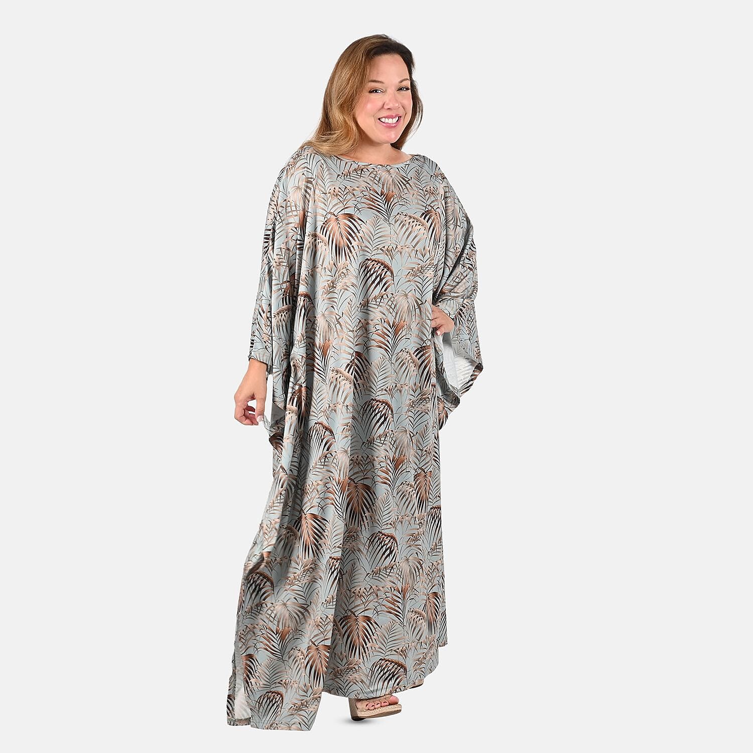 TAMSY Knit Light Blue Palm Leaf Kaftan - One Size Fits Most