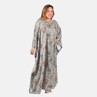 TAMSY Knit Light Blue Palm Leaf Kaftan - One Size Fits Most
