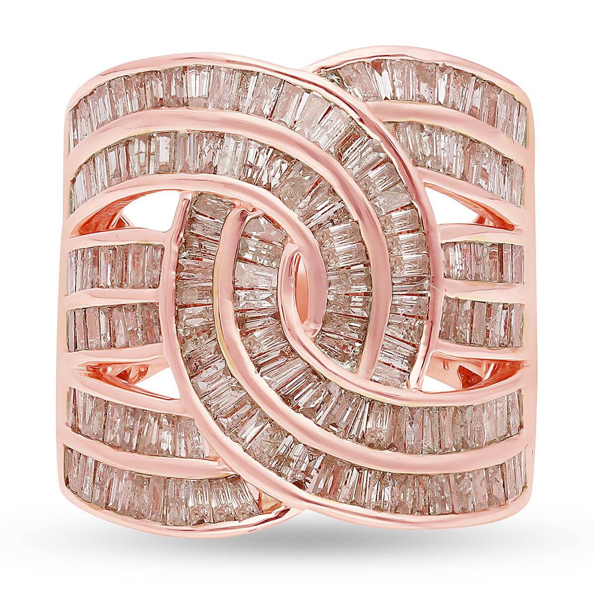 Natural Champagne Diamond Interlocking Ring in Vermeil Rose Gold Over Sterling Silver (Size 7.0) 9 Grams 3.00 ctw (1)
