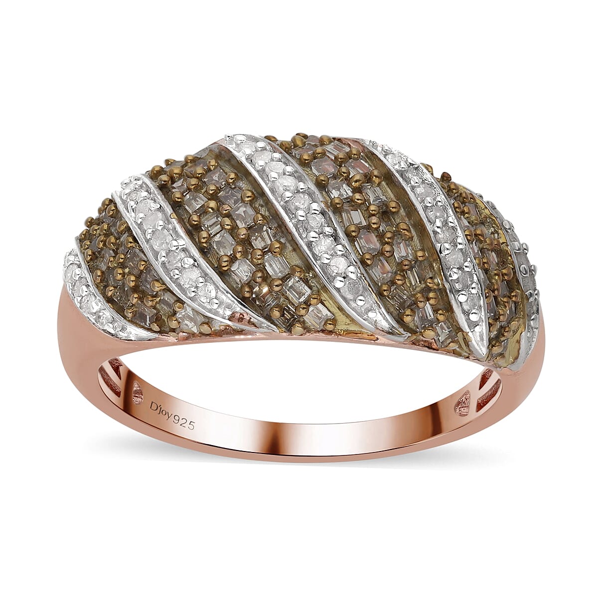 Natural Champagne Diamond and Diamond Ring in Vermeil Rose Gold Sterling Silver (Size 9.0) 0.50 ctw