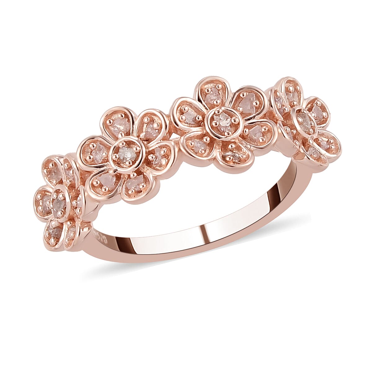GP ITALIAN GARDEN COLLECTION Uncut Natural Pink Diamond Floral Ring in Vermeil Rose Gold Over Sterling Silver (Size 10.0) 0.20 ctw