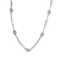 D'Joy Moissanite Paper Clip Chain Station Necklace 24 Inches in Platinum Over Sterling Silver 8.50 ctw - Sticky add to cart bar