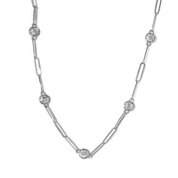 D'Joy Moissanite Paper Clip Chain Station Necklace 24 Inches in Platinum Over Sterling Silver 8.50 ctw