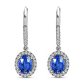Certified & Appraised Iliana 18K White Gold AAA Ceylon Sapphire and G-H SI Diamond Halo Dangle Earrings 2.15 ctw - Sticky add to cart bar