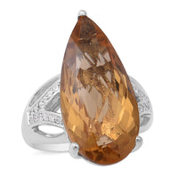 Smoky Quartz , White Zircon Ring in Platinum Over Sterling Silver , Silver Wt. 6.5 g 18.25 ctw