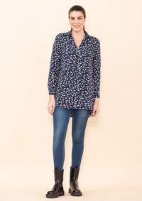 TAMSY Blue Micro Collared with Sleeve Top -L
