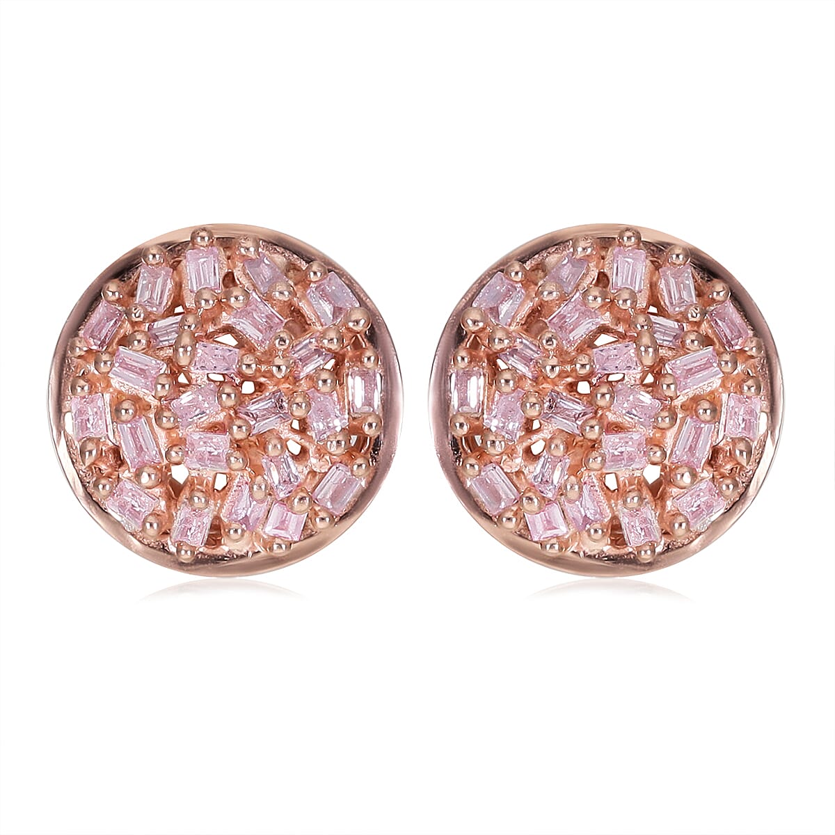 Natural Pink Diamond I3 Stud Earrings in Vermeil Rose Gold Over Sterling Silver 0.25 ctw
