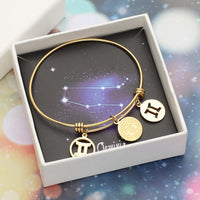 Aries Zodiac Bangle Bracelet in ION Plated YG Stainless Steel (6-9 in)