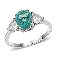 Peacock Quartz and White Topaz Ring in Platinum Over Sterling Silver 3.00 ctw
