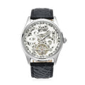 Genoa Diamond Automatic Mechanical Movement Horse Pattern Dial Watch with Black Genuine Leather (44mm) (7.75-9.0Inches) 0.10 ctw - Sticky add to cart bar