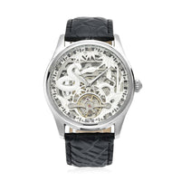 Genoa Diamond Automatic Mechanical Movement Horse Pattern Dial Watch with Black Genuine Leather (44mm) (7.75-9.0Inches) 0.10 ctw
