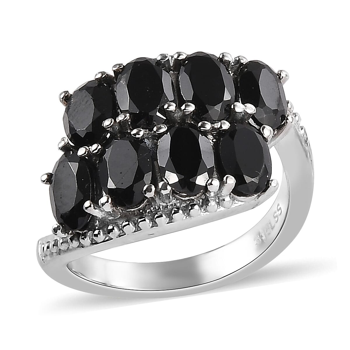 Natural Thai Black Spinel Bypass Ring in Stainless Steel (Size 5.0) 4.50 ctw