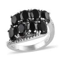 Natural Thai Black Spinel Bypass Ring in Stainless Steel (Size 5.0) 4.50 ctw