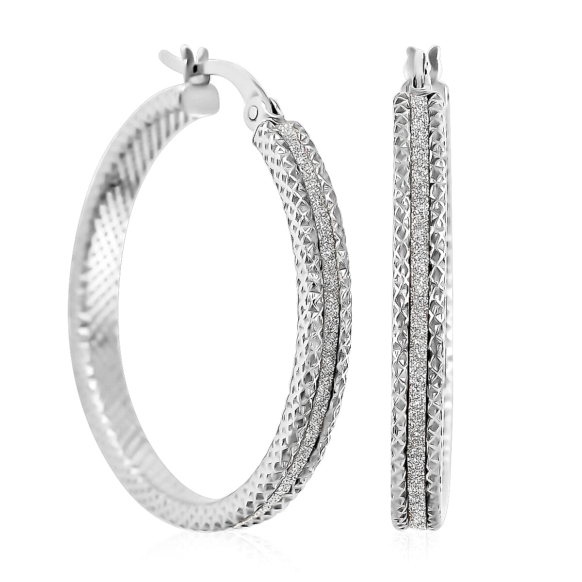 Sterling Silver Dimaond Cut Hoop Earrings 3.70 Grams