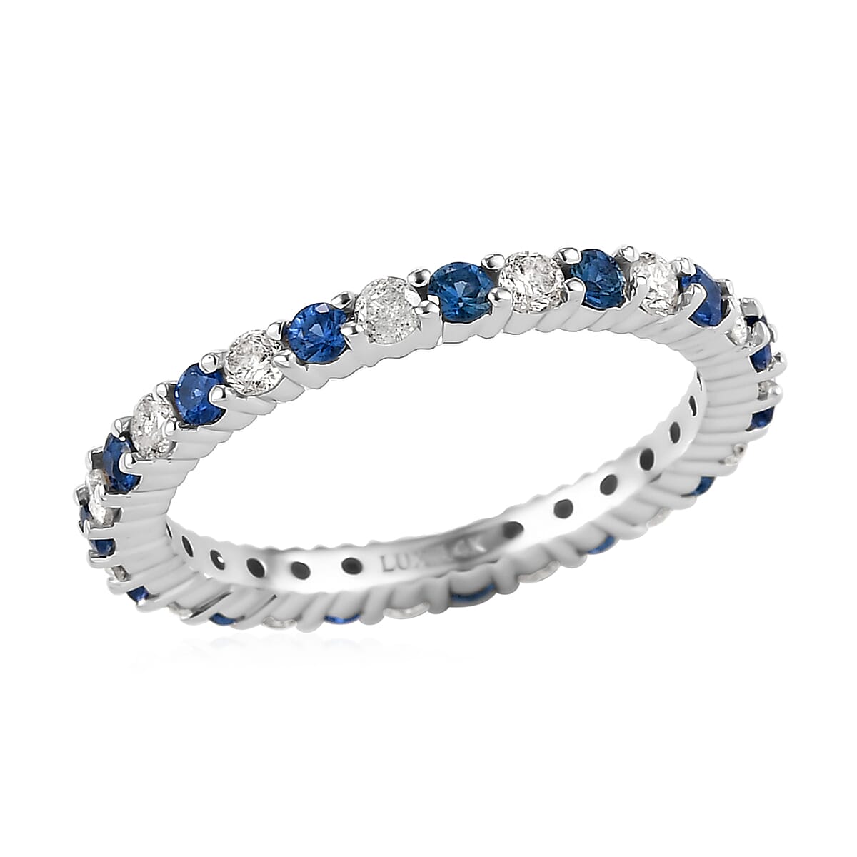 LUXORO 14K White Gold AAA Blue Ceylon Sapphire and G-H I3 Diamond Eternity Band Ring 2.05 Grams 1.25 ctw