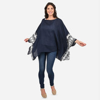 TAMSY Navy Boat Neck Embroidered Sleeve Kaftan - One Size Fits Most