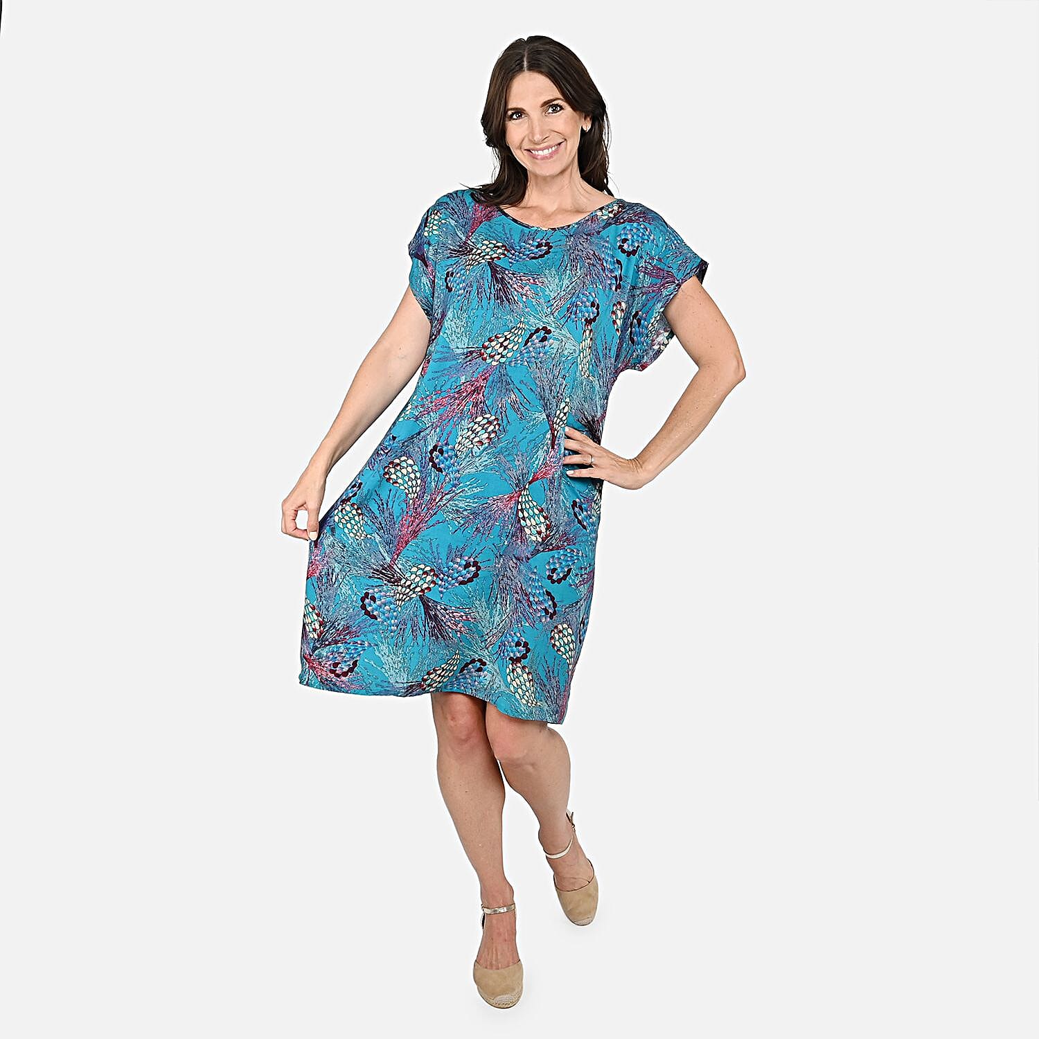 Tamsy Viscose Print Kaftan with Sky Blue Print (One Size Fit Most)