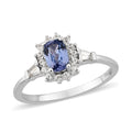 Tanzanite and White Zircon Halo Ring in Platinum Over Sterling Silver (Size 8.0) 1.00 ctw - Sticky add to cart bar
