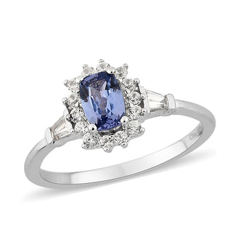 Tanzanite and White Zircon Halo Ring in Platinum Over Sterling Silver (Size 8.0) 1.00 ctw - Product card gallery slide 1 (10178547515705)