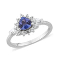 Tanzanite and White Zircon Halo Ring in Platinum Over Sterling Silver (Size 5.0) 1.15 ctw - Sticky add to cart bar