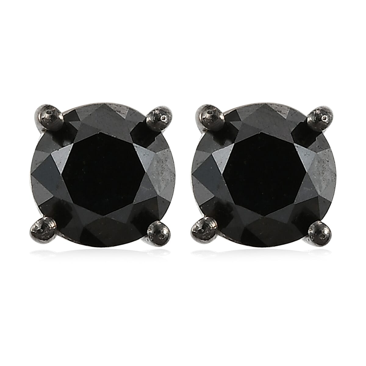 Black Diamond (IR) Solitaire Stud Earrings in Platinum Over Sterling Silver 1.00 ctw