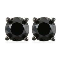 Black Diamond (IR) Solitaire Stud Earrings in Platinum Over Sterling Silver 1.00 ctw