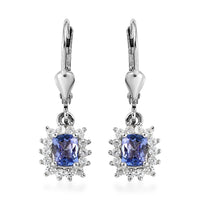 Tanzanite and Natural White Zircon Lever Back Earrings in Sterling Silver