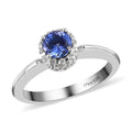 Tanzanite and White Zircon Eternal  Halo Ring in Platinum Over Sterling Silver - Sticky add to cart bar