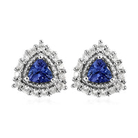 Tanzanite and Natural White Zircon Halo Stud Earrings in Platinum Over Sterling Silver 1.15 ctw