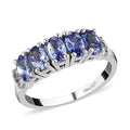 Tanzanite and Diamond 5 Stone Ring in Platinum Over Sterling Silver 1.15 ctw - Sticky add to cart bar