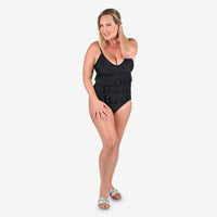 TAMSY Black Triple Tier Tankini - L
