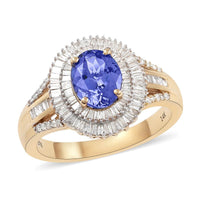 14K Yellow Gold AAA Tanzanite and G-H I1 Diamond Ring (Size 10.0) 6.90 Grams 3.00 ctw