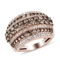 Natural Champagne and White Diamond Cluster Ring in Vermeil Rose Gold Over Sterling Silver (Size 10.0) 2.00 ctw - Sticky add to cart bar