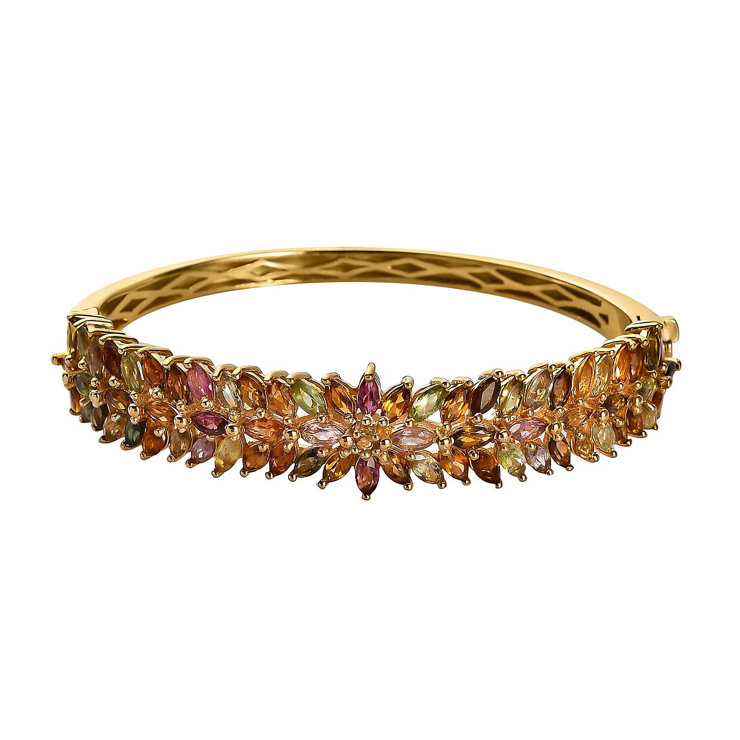 Multi-Tourmaline Bangle Bracelet in Vermeil Yellow Gold Over Sterling Silver (6.50 In) 19.50 Grams 9.75 ctw