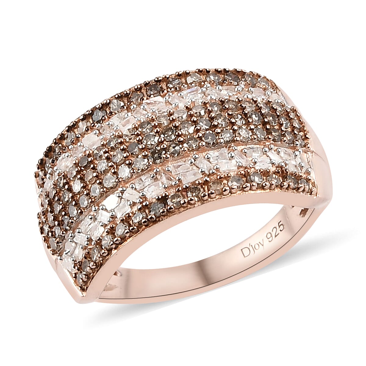 Natural Champagne and White Diamond Band Ring in Vermeil Rose Gold Over Sterling Silver 1.00 ctw