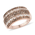Natural Champagne and White Diamond Band Ring in Vermeil Rose Gold Over Sterling Silver 1.00 ctw - Sticky add to cart bar