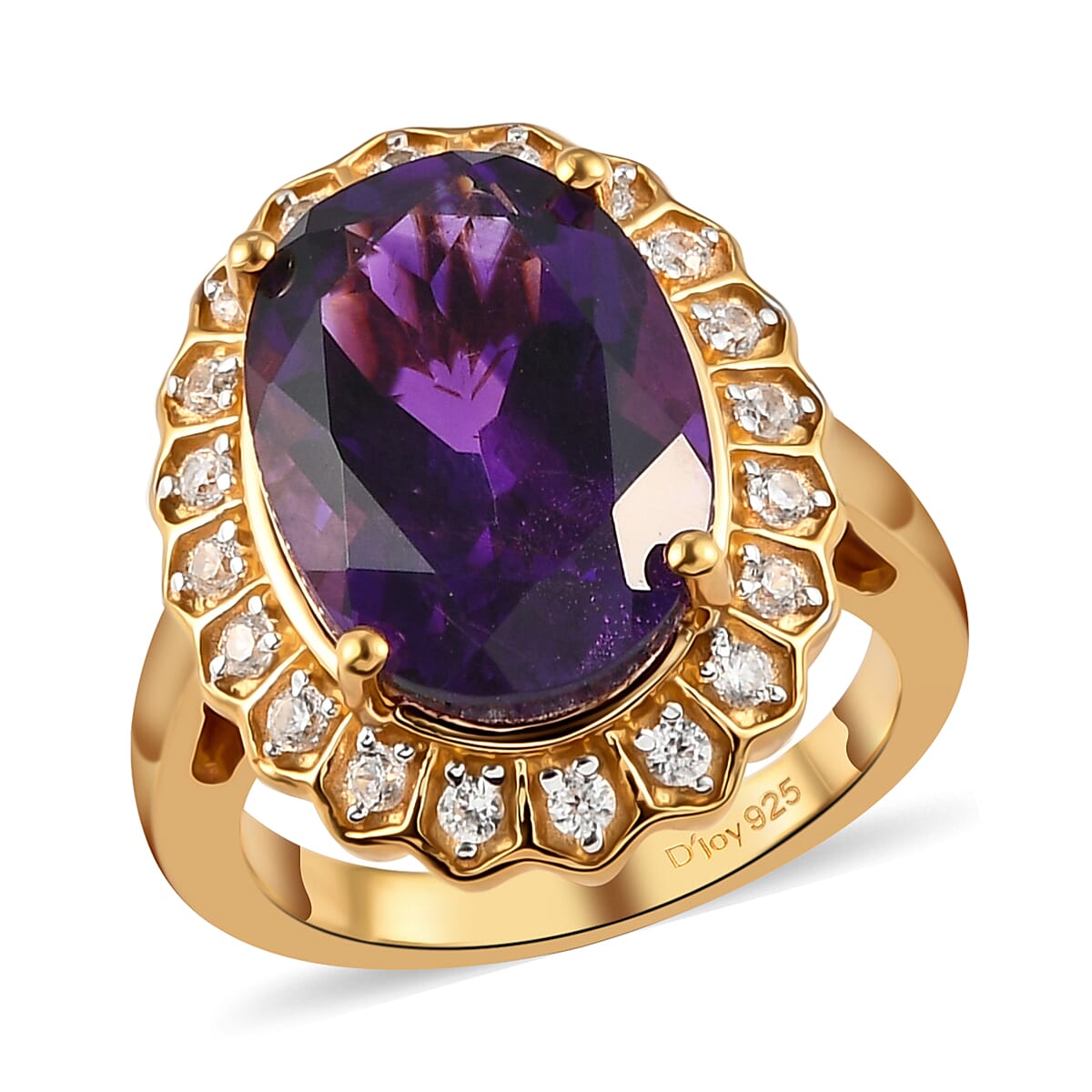 Moroccan Amethyst and Natural White Zircon Ring in Vermeil Yellow Gold Over Sterling Silver (Size 8.0) 6.25 ctw (1)
