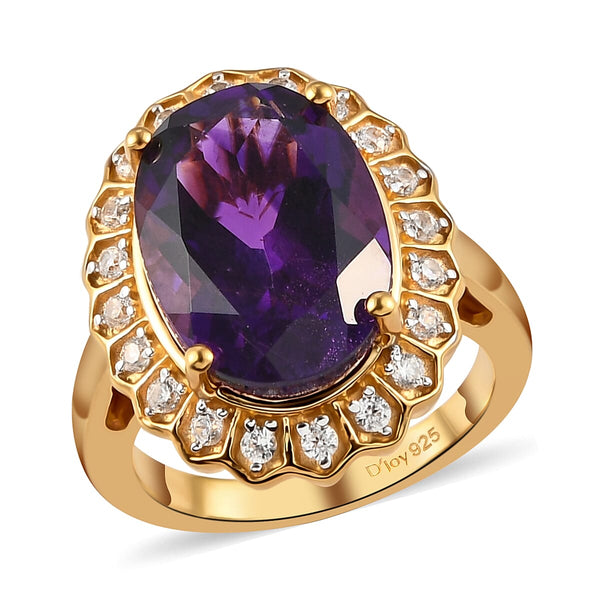 Moroccan Amethyst and Natural White Zircon Ring in Vermeil Yellow Gold Over Sterling Silver (Size 8.0) 6.25 ctw - Product card gallery slide 1 (10178548728121)