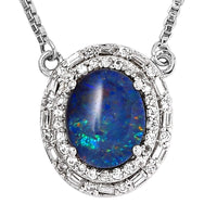 Premium Elysian Opal (Triplet) and White Zircon 2.20 ctw Necklace in Platinum Over Sterling Silver 19 Inches
