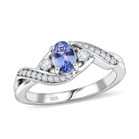 Tanzanite and White Zircon 1.00 ctw Ring in Platinum Over Sterling Silver