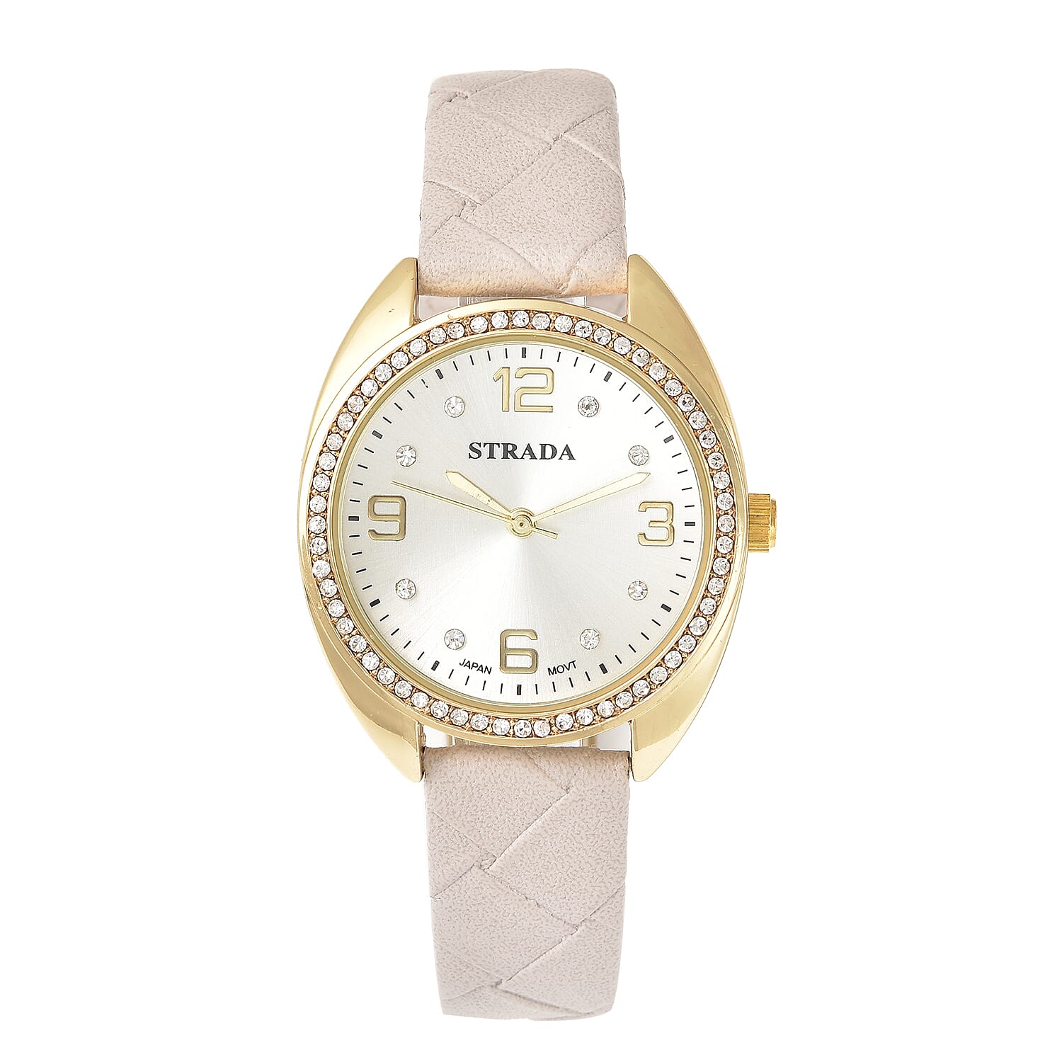 STRADA Austrian Crystal Japanese Movement Watch with Grey Faux Leather Strap