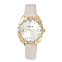 STRADA Austrian Crystal Japanese Movement Watch with Grey Faux Leather Strap