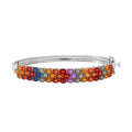 Multi Sapphire Bangle Bracelet in Platinum Over Sterling Silver (6.50 In) 15.50 Grams 12.75 ctw - Sticky add to cart bar