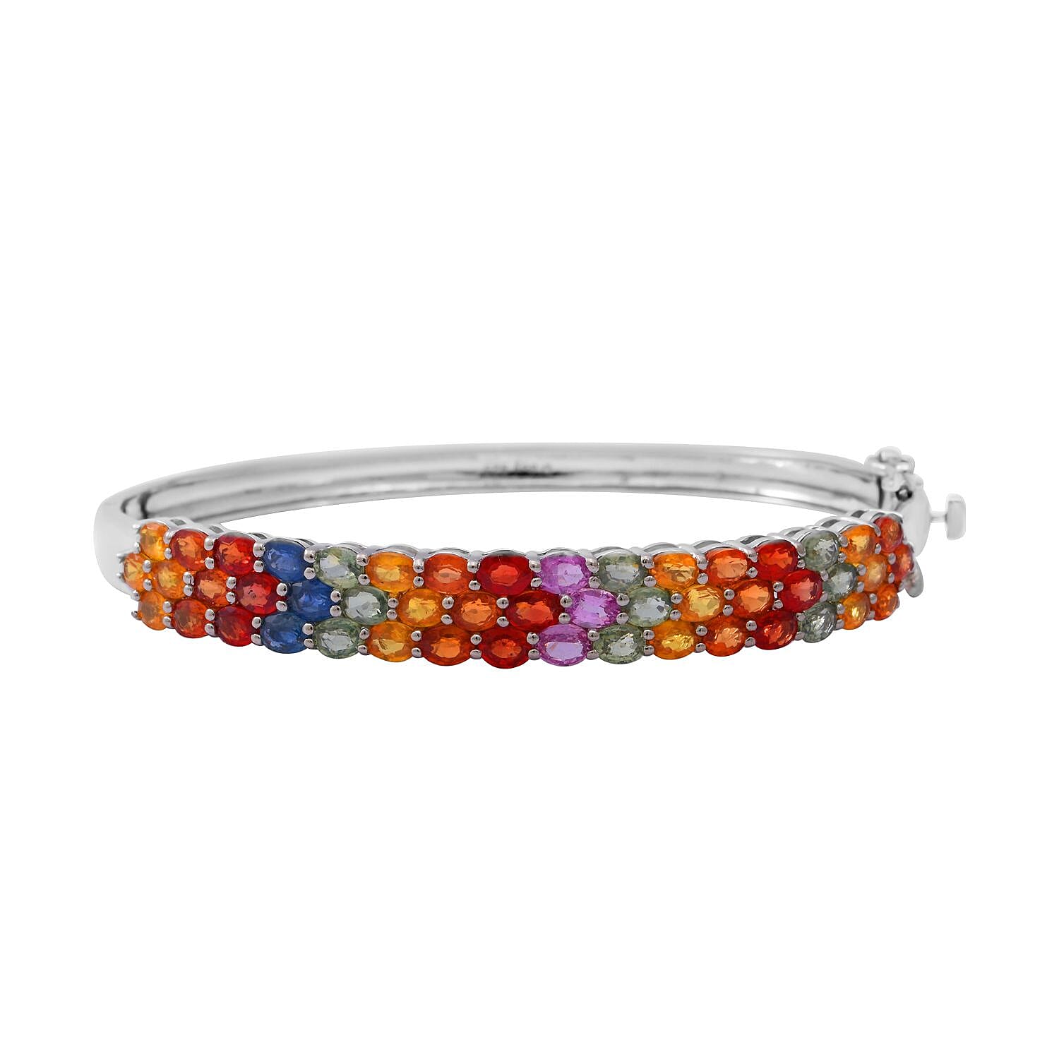 Multi Sapphire Bangle Bracelet in Platinum Over Sterling Silver (6.50 In) 15.50 Grams 12.75 ctw (1)