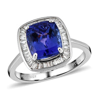 RHAPSODY 950 Platinum AAAA Tanzanite and E-F VS Diamond Halo Ring (Size 9.0) 5.50 Grams 3.15 ctw