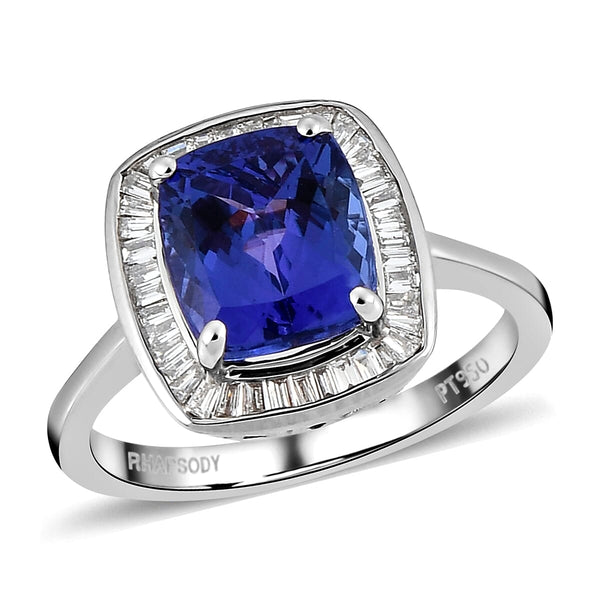 RHAPSODY 950 Platinum AAAA Tanzanite and E-F VS Diamond Halo Ring (Size 9.0) 5.50 Grams 3.15 ctw - Product card gallery slide 1 (10178549580089)