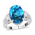 Caribbean Quartz and Natural White Zircon Solitaire Ring in Platinum Over Sterling Silver 6.25 ctw - Sticky add to cart bar