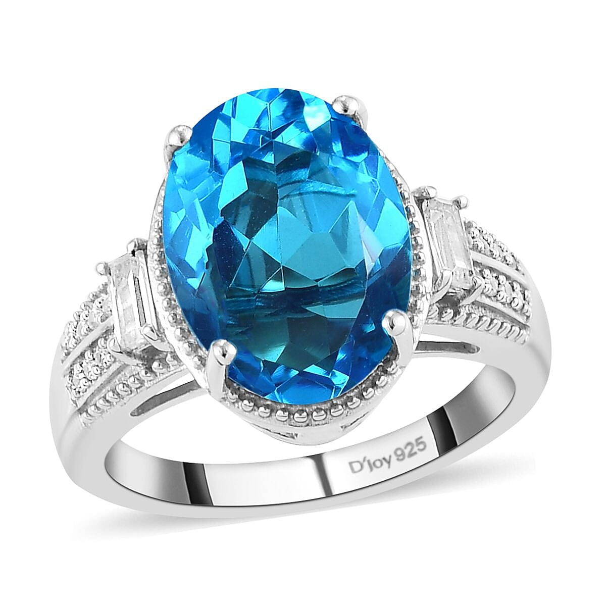 Caribbean Quartz and Natural White Zircon Solitaire Ring in Platinum Over Sterling Silver 6.25 ctw (1)